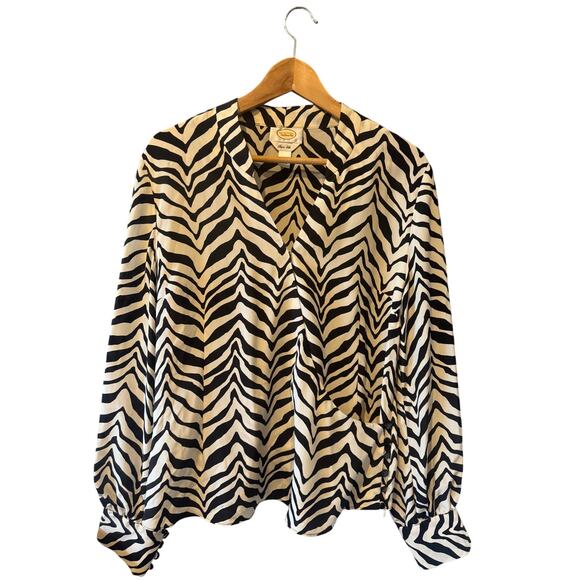 Vintage Talbots | 100% Silk Zebra Print Faux Wrap Blouse | Size 14 - Picture 2 of 8